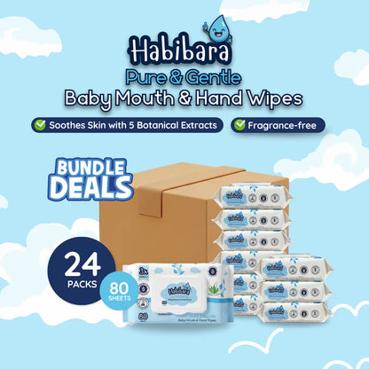 HLT One  [Carton Deals] Habibara Pure & Gentle Baby Mouth & Hand Wipes – 80 Sheets x 24 Packs Baby Essentials, Baby Wipes 