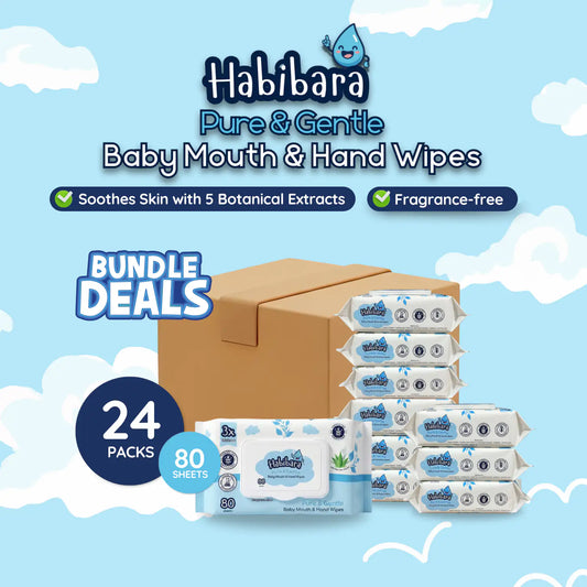 HLT One  [Carton Deals] Habibara Pure & Gentle Baby Mouth & Hand Wipes – 80 Sheets x 24 Packs Baby Essentials, Baby Wipes 