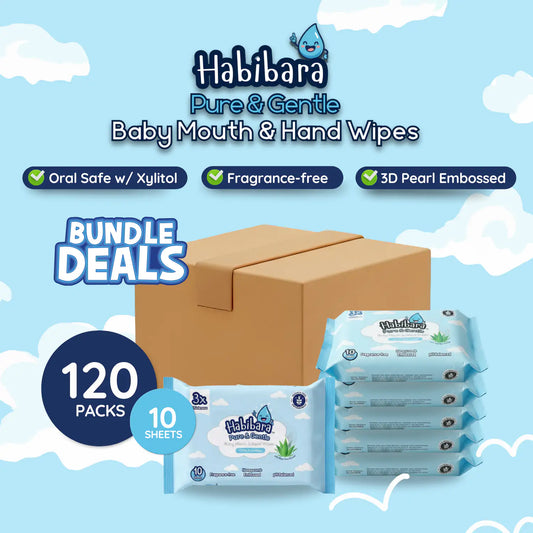 HLT One  [Carton Deals] Habibara Pure & Gentle Baby Wipes 10s x 120 Packs | Oral Safe with Xylitol | Sensitive Skin Baby Essentials, Baby Wipes 