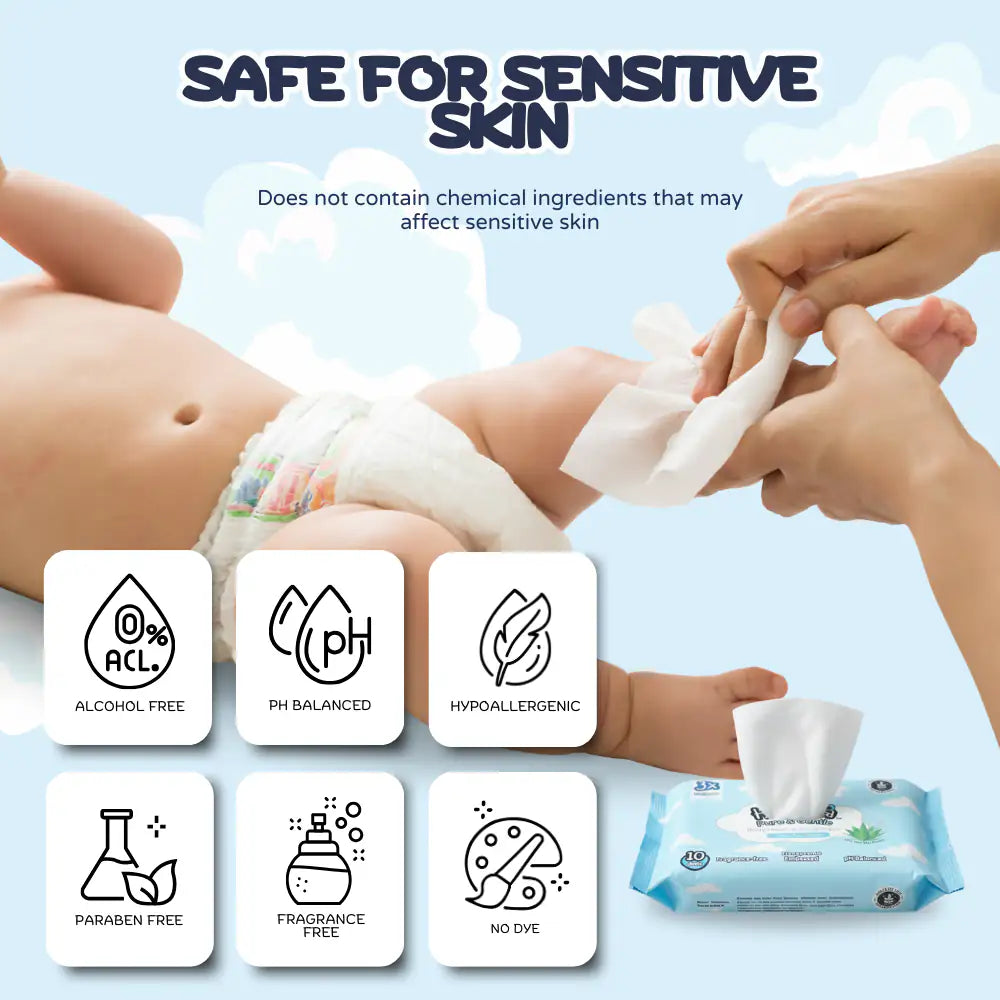 HLT One  [Carton Deals] Habibara Pure & Gentle Baby Wipes 10s x 120 Packs | Oral Safe with Xylitol | Sensitive Skin Baby Essentials, Baby Wipes 