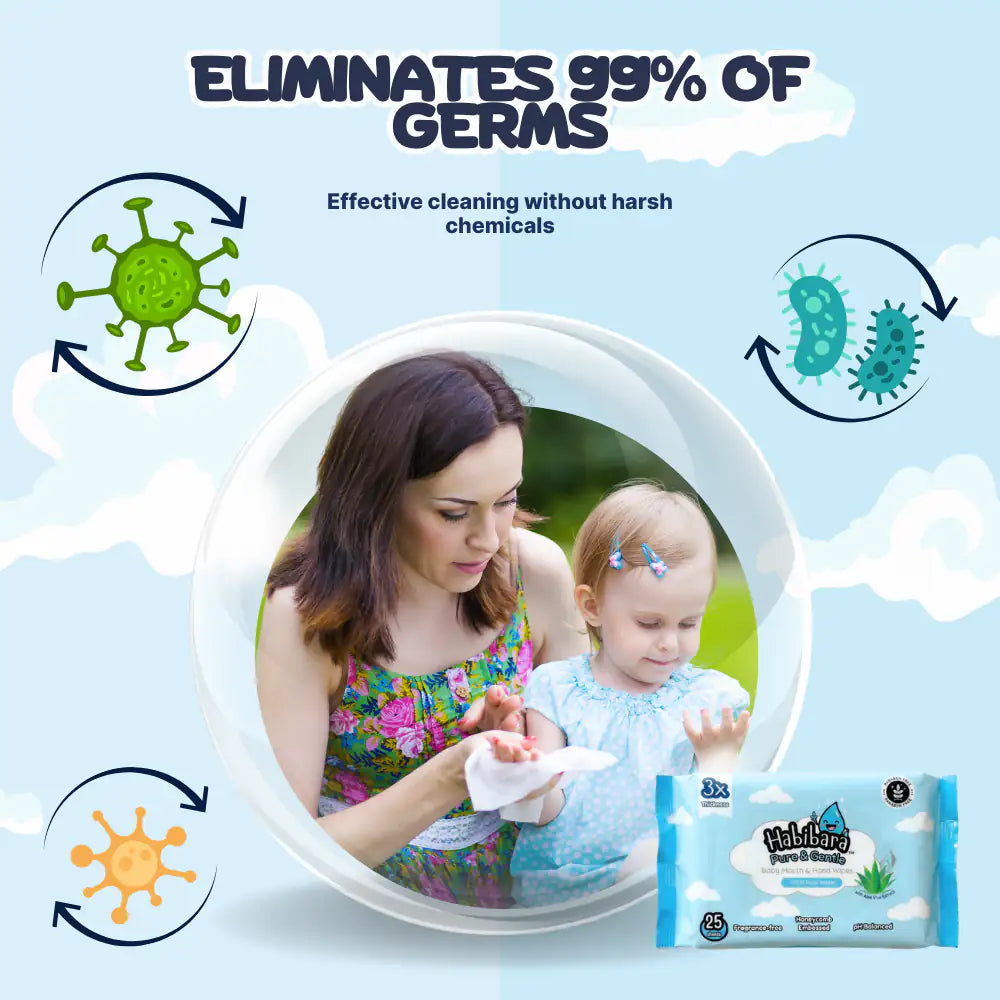 HLT One  [Carton Deals] Habibara Pure & Gentle Baby Wipes 10s x 120 Packs | Oral Safe with Xylitol | Sensitive Skin Baby Essentials, Baby Wipes 