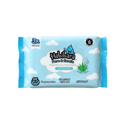 HLT One  [Carton Deals] Habibara Pure & Gentle Baby Wipes 25s x 60 Packs | Oral Safe with Xylitol | Sensitive Skin Baby Essentials, Baby Wipes 
