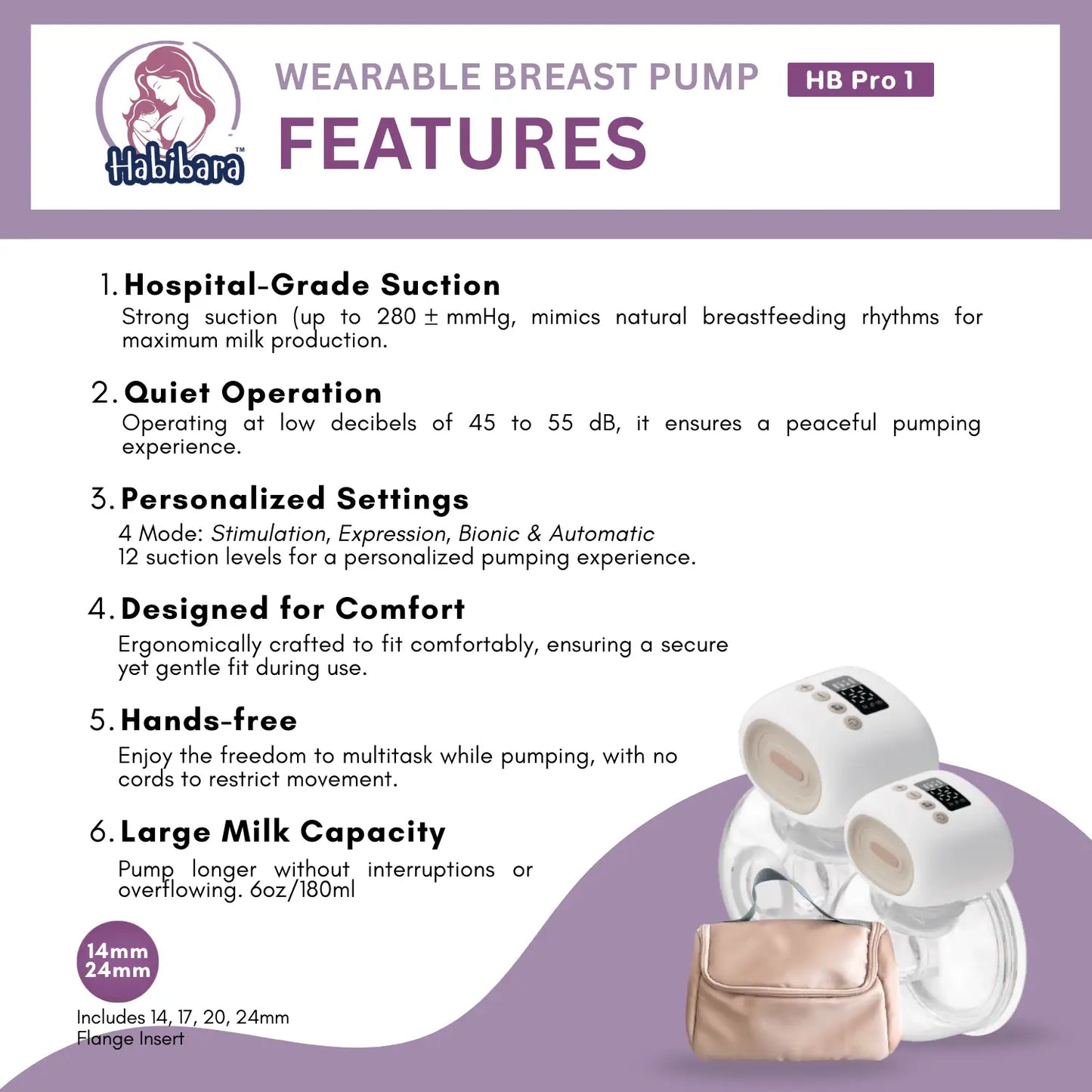 HLT One  Habibara HB Pro 1 Wearable Breast Pump Baby Essentials, Breast Pumps 