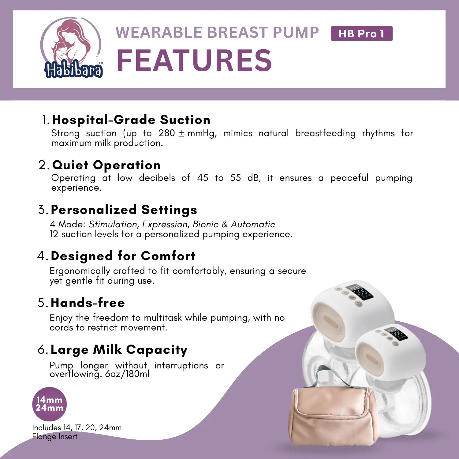 HLT One  Habibara HB Pro 1 Wearable Breast Pump Baby Essentials, Breast Pumps 