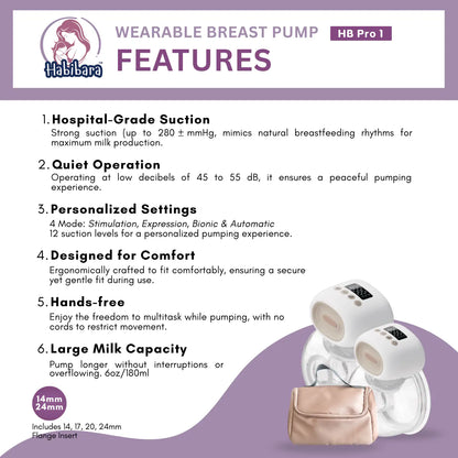 HLT One  Habibara HB Pro 1 Wearable Breast Pump Baby Essentials, Breast Pumps 