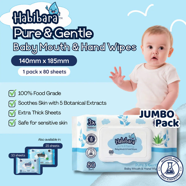 HLT One  Habibara Pure & Gentle Baby Wet Wipes | with 5 Botanical Extracts | Extra Thick | Sensitive Skin | 80 sheets Value Pack Baby Essentials, Baby Wipes 