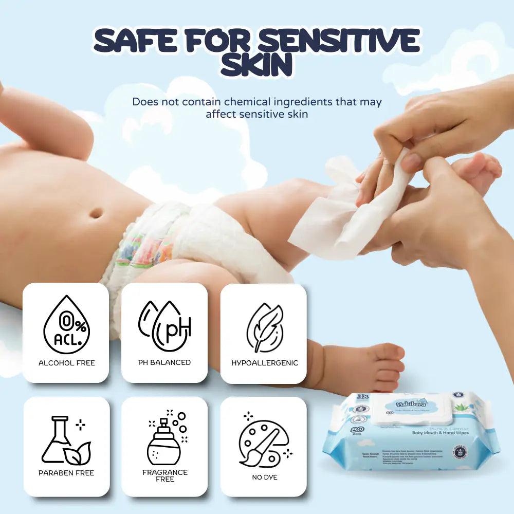 HLT One  Habibara Pure & Gentle Baby Wet Wipes | with 5 Botanical Extracts | Extra Thick | Sensitive Skin | 80 sheets Value Pack Baby Essentials, Baby Wipes 