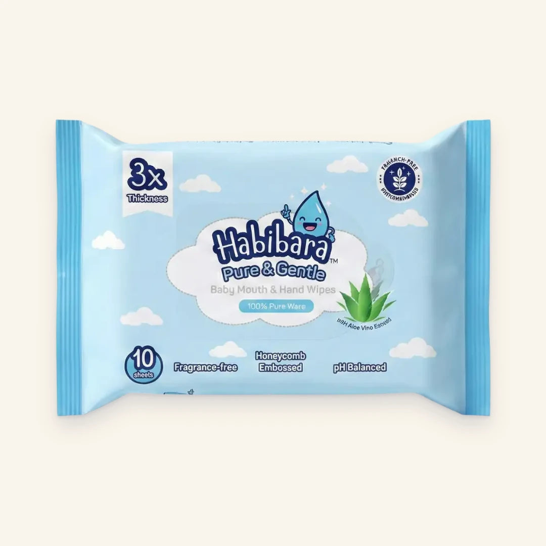 Habibara Pure & Gentle Baby Wipes 10s | Oral Safe with Xylitol | Extra Thick & 3D Embossed| Sensitive Skin