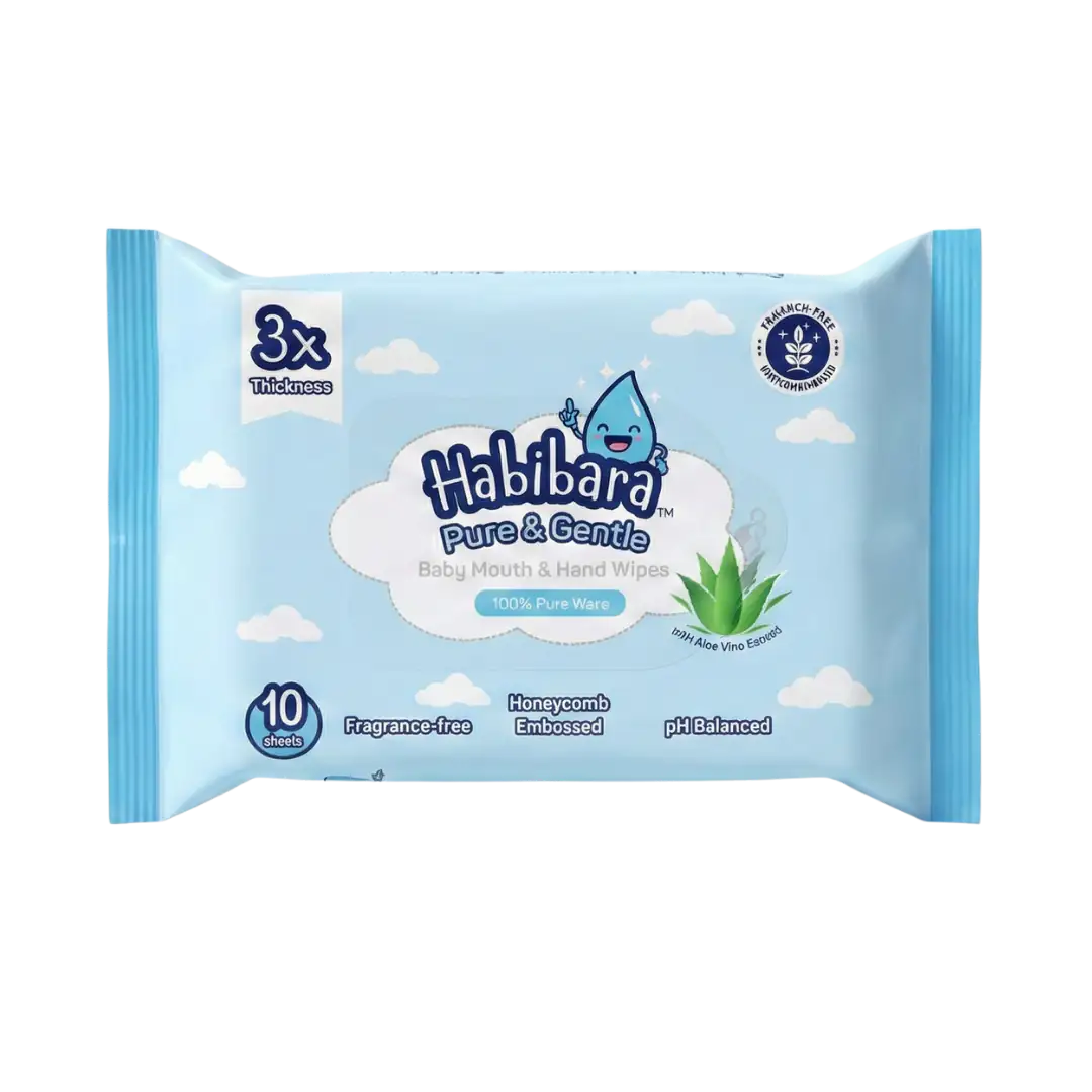HLT One  Habibara Pure & Gentle Baby Wipes 10s | Oral Safe with Xylitol | Extra Thick & 3D Embossed| Sensitive Skin Baby Essentials, Baby Wipes 3 Packs