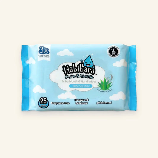 Habibara Pure & Gentle Baby Wipes 25s | Oral Safe with Xylitol | Extra Thick & 3D Embossed | Sensitive