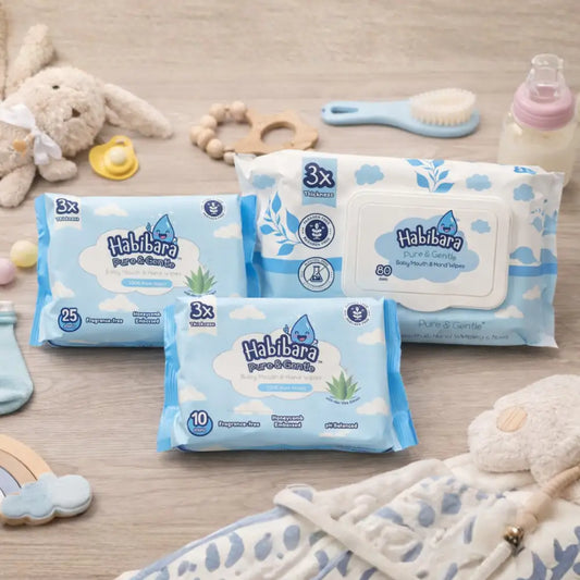 HLT One  Habibara Pure & Gentle Baby Wipes 25s | Oral Safe with Xylitol | Extra Thick & 3D Embossed | Sensitive Baby Essentials, Baby Wipes 