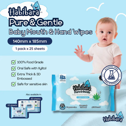 HLT One  Habibara Pure & Gentle Baby Wipes 25s | Oral Safe with Xylitol | Extra Thick & 3D Embossed | Sensitive Baby Essentials, Baby Wipes