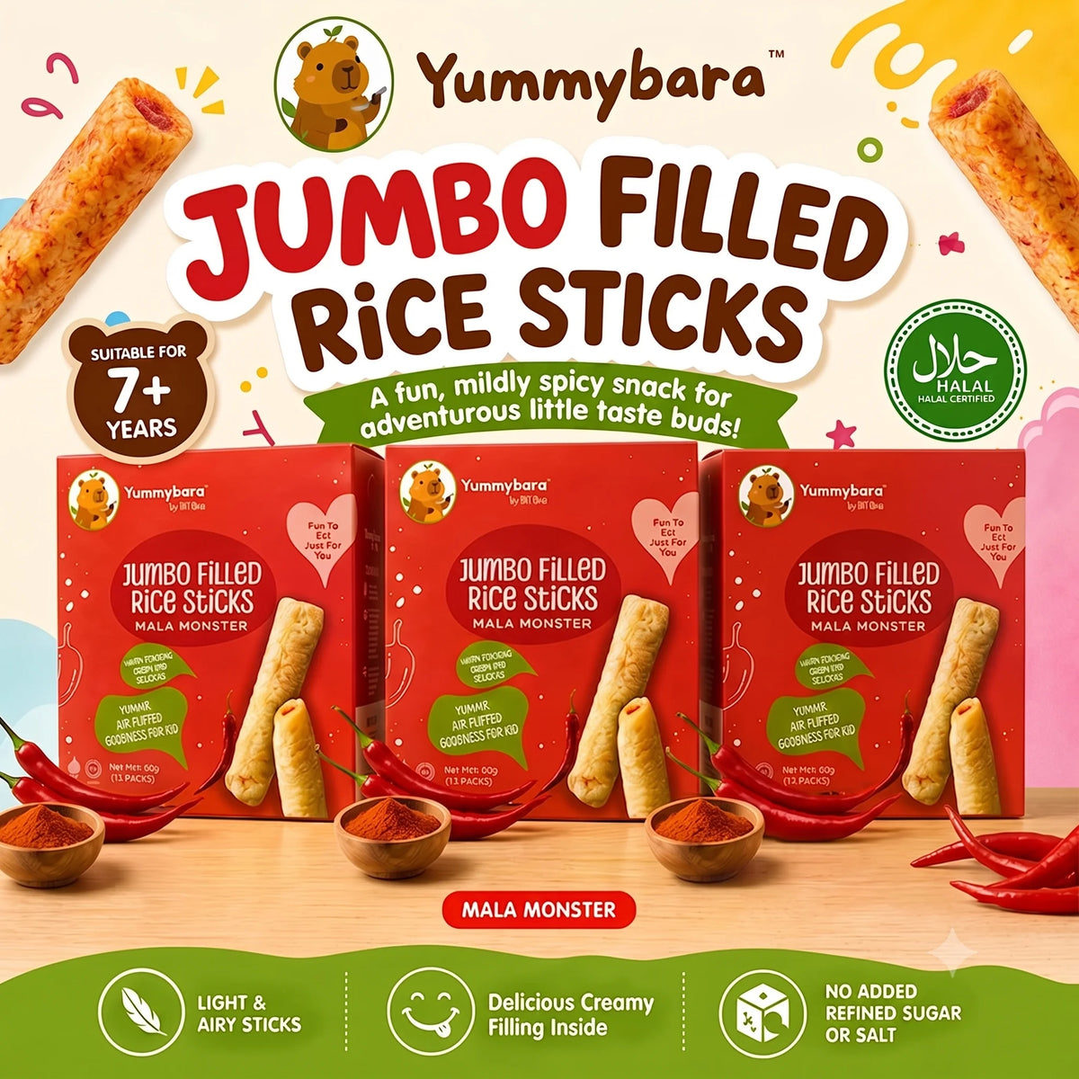 Yummybara Jumbo Filled Rice Sticks 60g (12 packs) 3Y+