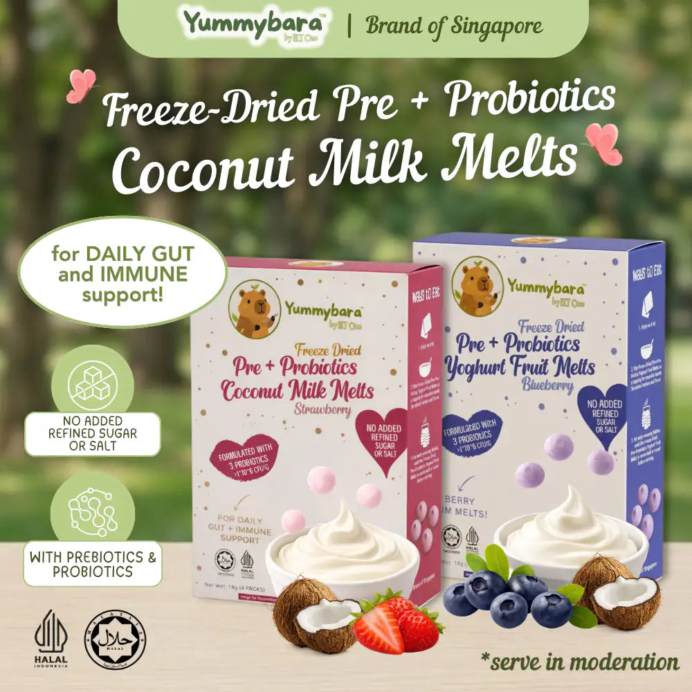 HLT One  Yummybara Freeze Dried Pre + Probiotic Coconut Milk Melts (18g) 8 months+ 7m+, Baby Snacks, Halal, Melts 