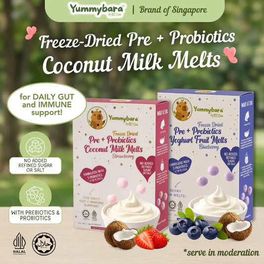 HLT One  Yummybara Freeze Dried Pre + Probiotic Coconut Milk Melts (18g) 8 months+ 7m+, Baby Snacks, Halal, Melts 