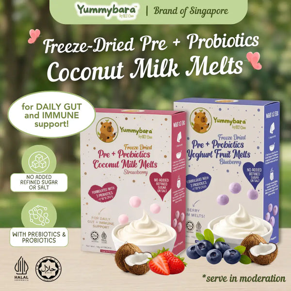 HLT One  Yummybara Freeze Dried Pre + Probiotic Coconut Milk Melts (18g) 8 months+ 7m+, Baby Snacks, Halal, Melts 
