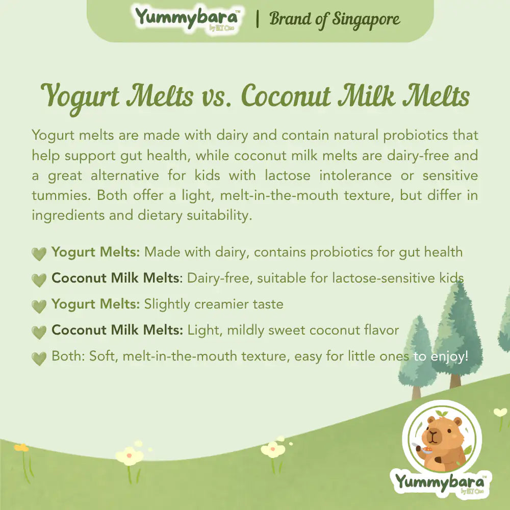 HLT One  Yummybara Freeze Dried Pre + Probiotic Coconut Milk Melts (18g) 8 months+ 7m+, Baby Snacks, Halal, Melts 