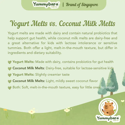 HLT One  Yummybara Freeze Dried Pre + Probiotic Coconut Milk Melts (18g) 8 months+ 7m+, Baby Snacks, Halal, Melts 