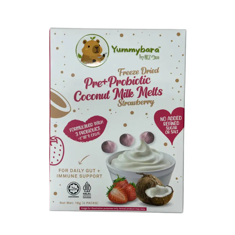 HLT One  Yummybara Freeze Dried Pre + Probiotic Coconut Milk Melts (18g) 8 months+ 7m+, Baby Snacks, Halal, Melts 