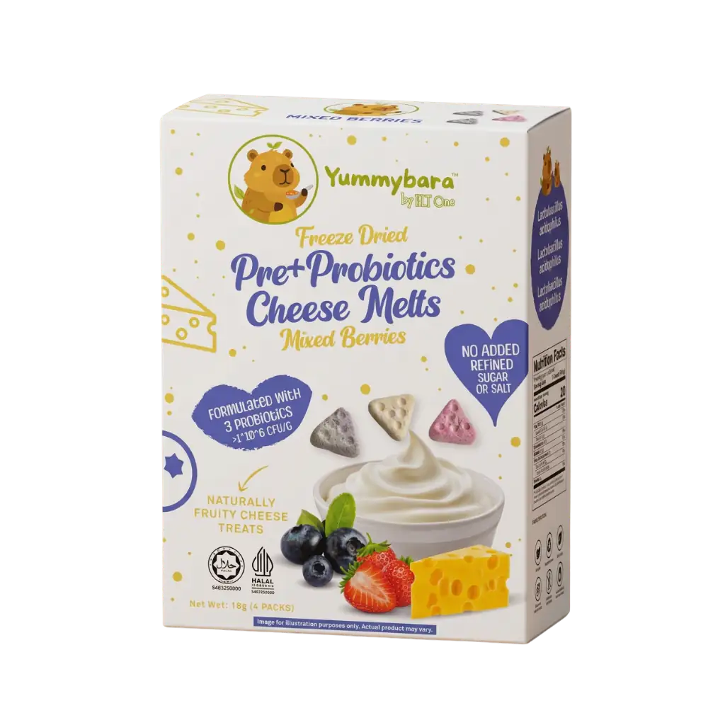 HLT One  Yummybara Freeze Dried Pre + Probiotics Cheese Melts (18g) 8 months+ 7m+, Baby Snacks, Halal, Melts Mixed berries