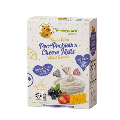 HLT One  Yummybara Freeze Dried Pre + Probiotics Cheese Melts (18g) 8 months+ 7m+, Baby Snacks, Halal, Melts Mixed berries