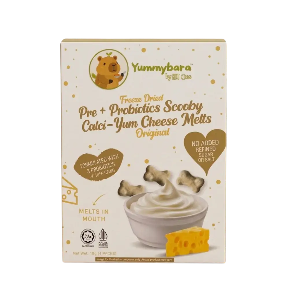 HLT One  Yummybara Freeze Dried Pre + Probiotics Cheese Melts (18g) 8 months+ 7m+, Baby Snacks, Halal, Melts Original