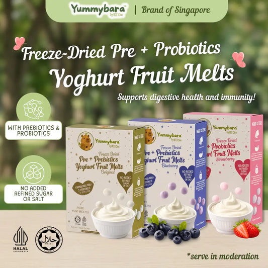 HLT One  Yummybara Freeze Dried Pre + Probiotics Yoghurt Fruit Melts (20g) 8 months+ 7m+, Baby Snacks, Halal, Melts 